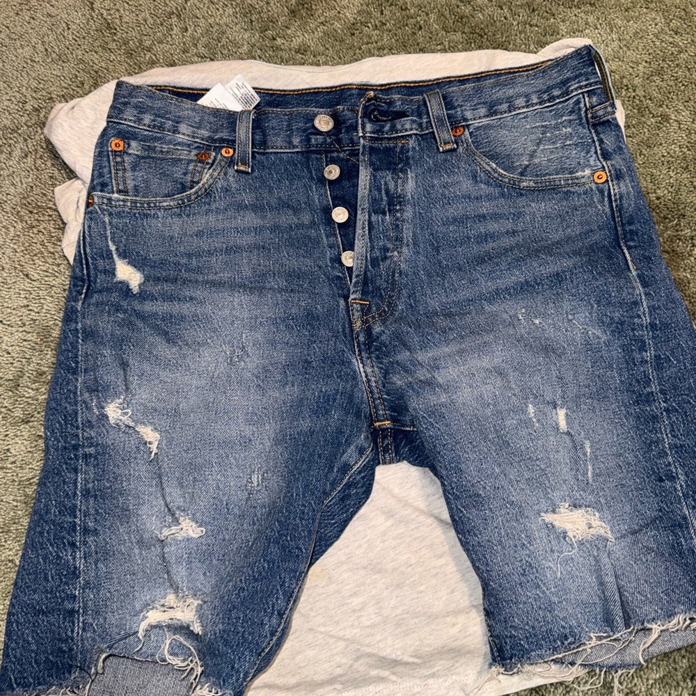 Levi's Blue Distressed Jean Shorts